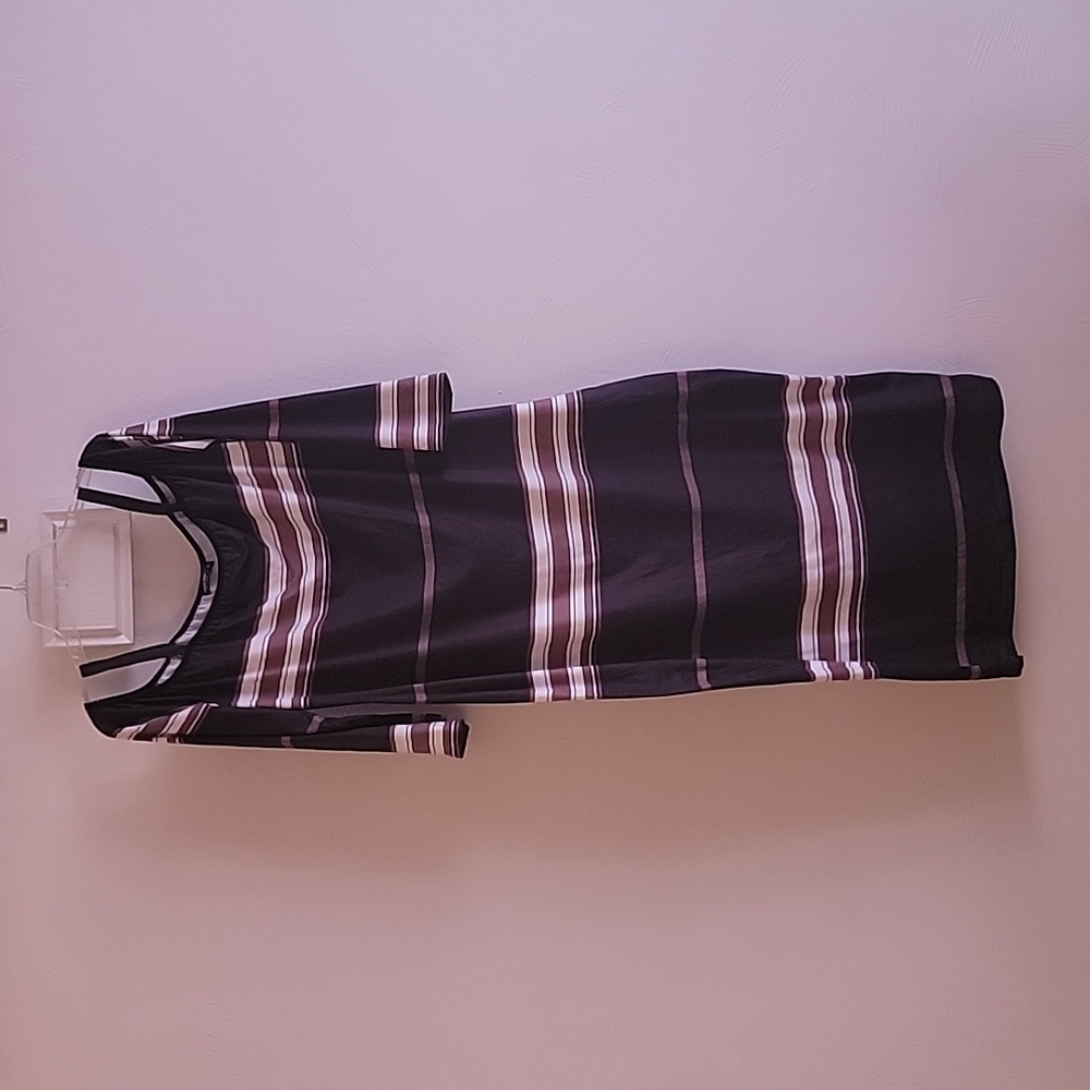 BROWN STRIPED OFF-THE-SHOULDER DRESS